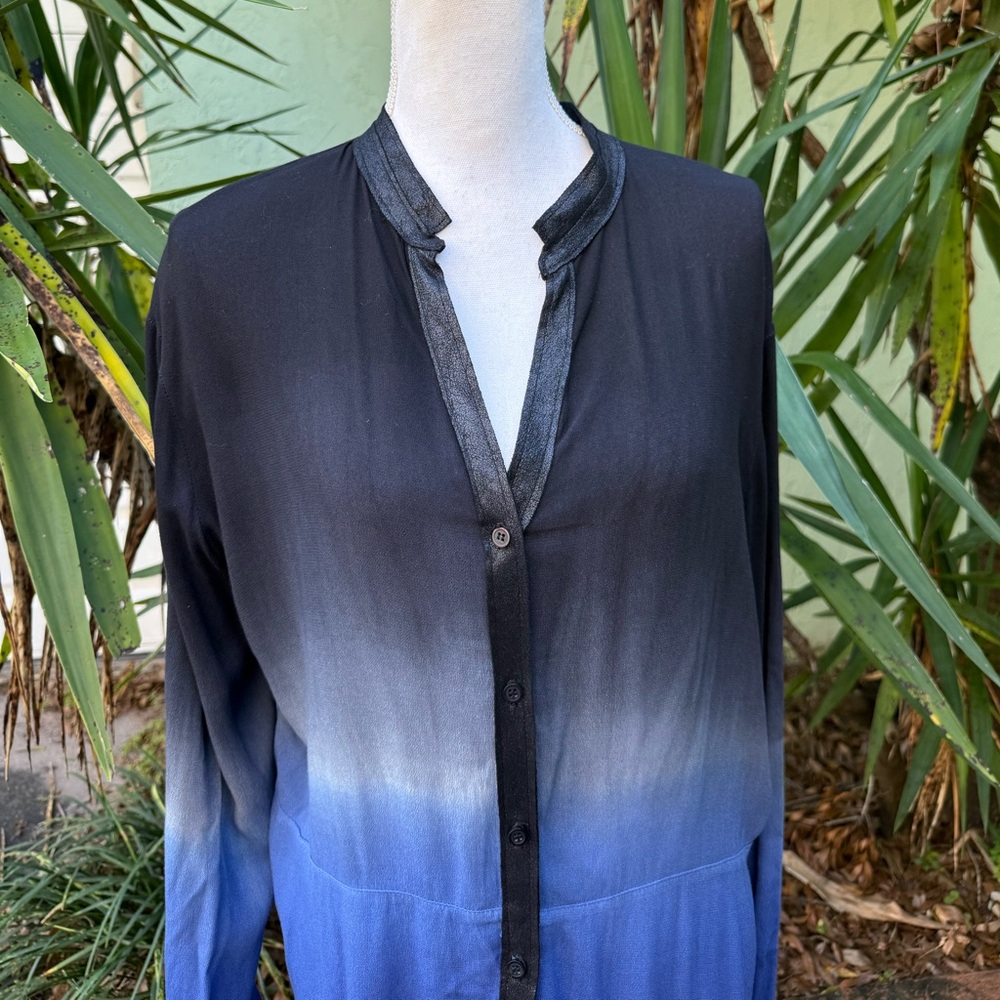 Ombré SW3 Bespoke Faux Leather Trim Button Down Blouse